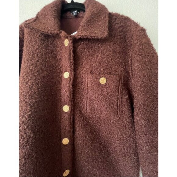 NWT Express Brown Teddy Jacket – Size Small – Faux Fur w/ Gold Button Details - Picture 4 of 9